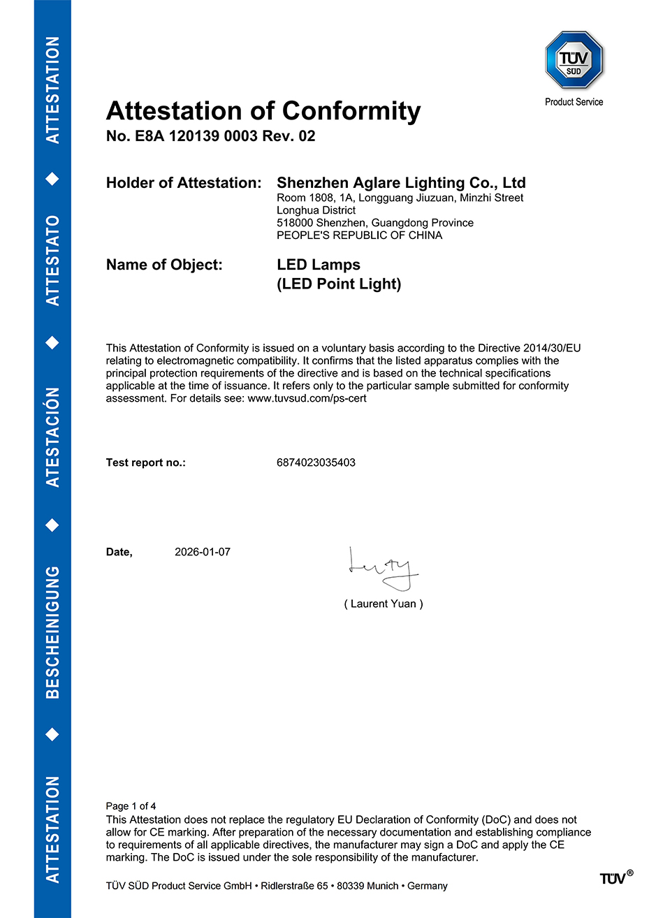 jdb电子照明发光字装饰led灯胆通过TUV CE(EMC)认证